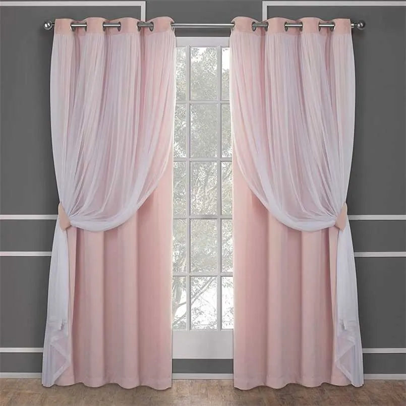 Tende oscuranti con occhielli rosa nere per principessa Soggiorno camera da letto Tenda trasparente bianca con isolamento termico Trattamento per finestre 211203