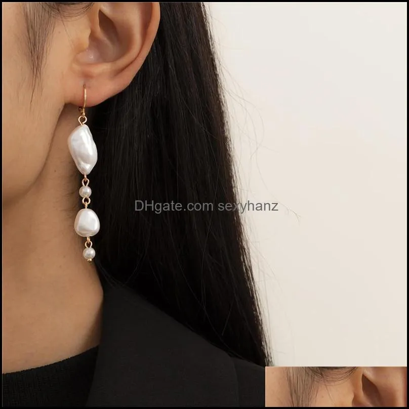 Retro Long Irregular Imitation Pearl Dangle Earrings Women Tassel Chain Ear Buckle European Business Wind Party Gift Gold Earring Jewelry Accessories