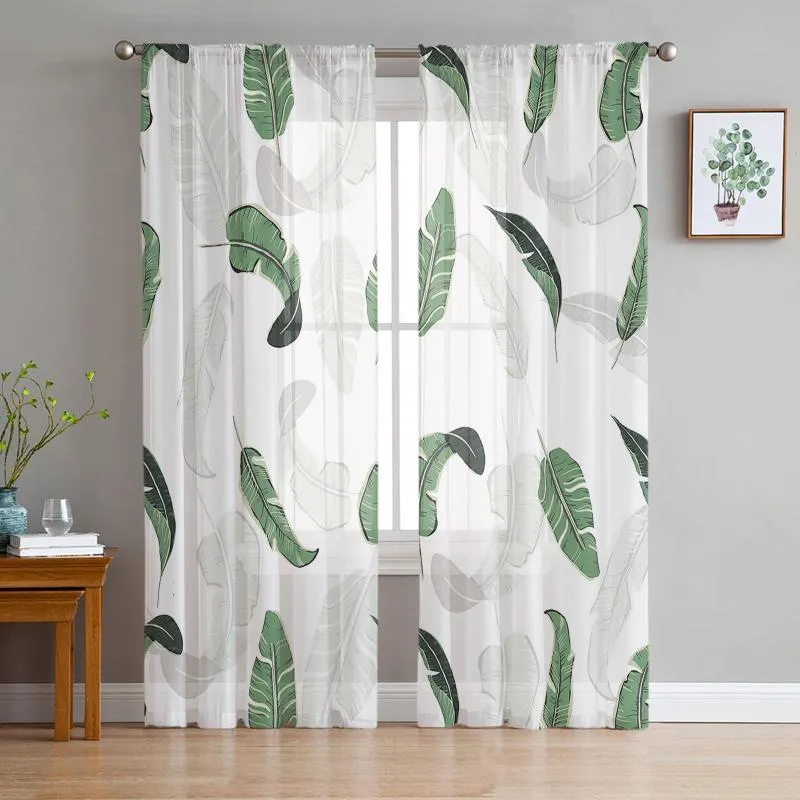 Gardin draperier palm löv banan grön gardiner för vardagsrum lyx baby sovrum tulle kök modern stil ren