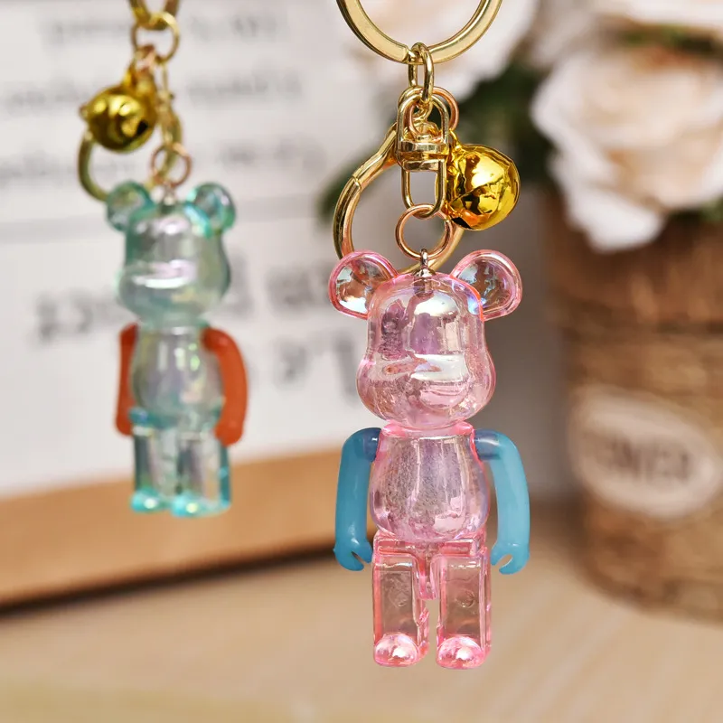 Cute Acrylic Bear Keychain for Women Pendant Transparent Keyring silicone String Lover Car Keychains Girl Gift