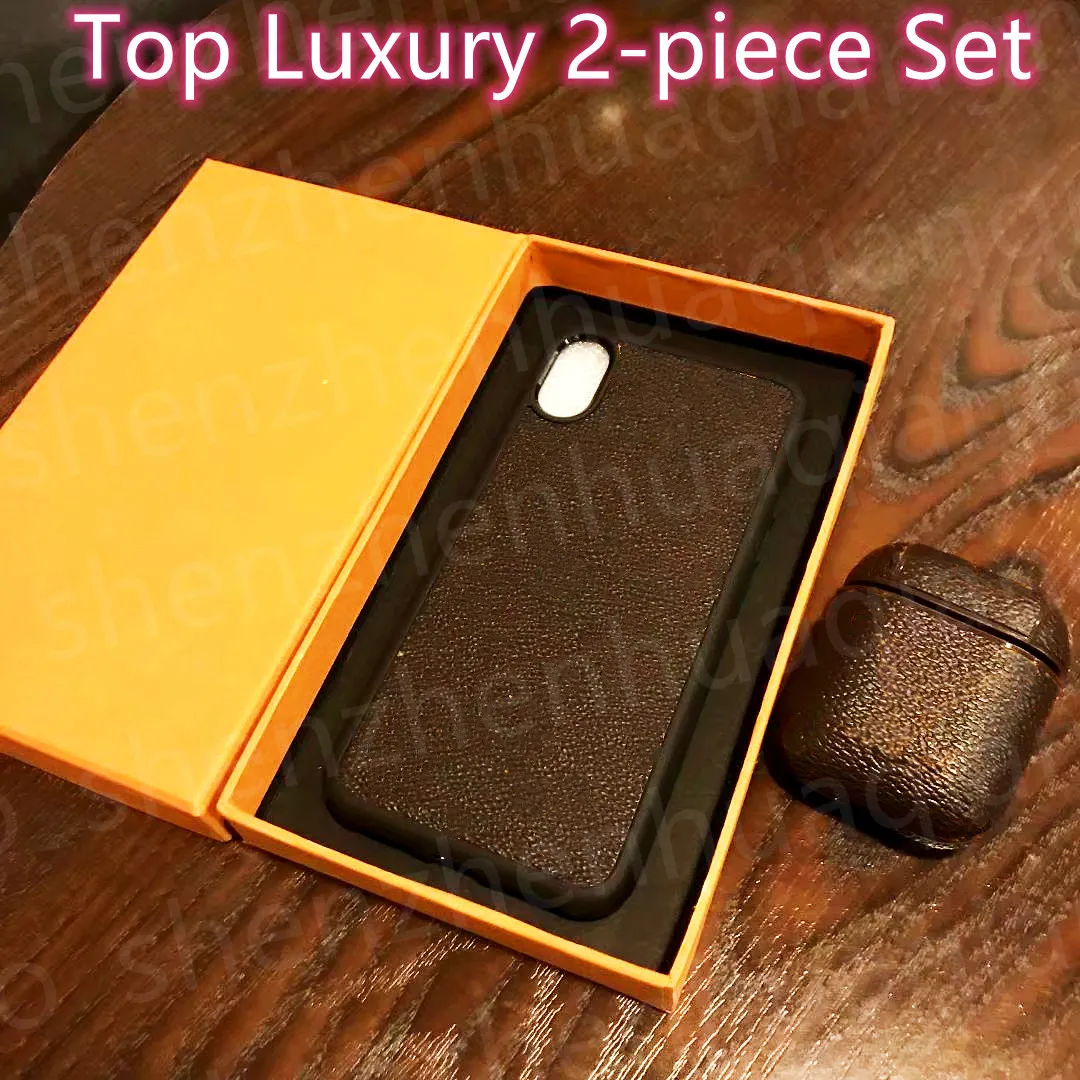 Luxury 2-stycksuppsättning Telefonfodral hörlurarskydd för iPhone 15 14 13 12 Pro Max 11 X XS XR XSMAX Mobile Shell Pu Leather Airpods 3rd Generation New Air Pods Pro 2 3 4 Cover