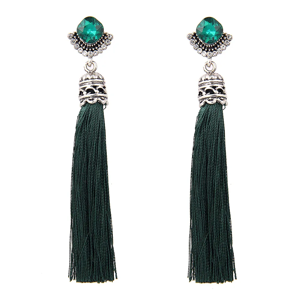 Ethnic style Long Tassel Earrings Dangle for women Fashion Crystal Earring Bohemia Jewelry 5 colors female gifts