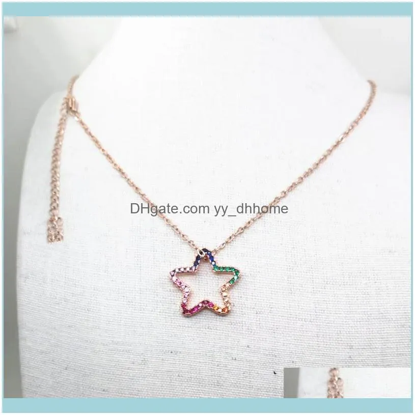 Chains Fashion Women Color Gold Rose Stainless Steel Yellow Hollow Crystal Heart Star Necklace Pulseras Jewelry