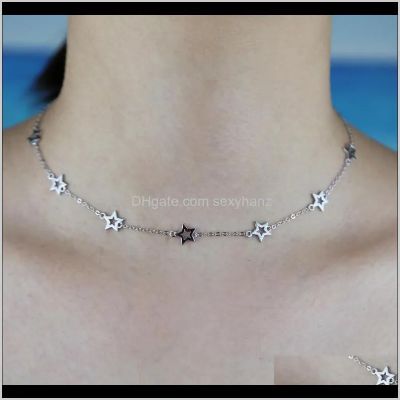 delicate dainty classic fine 925 sterling silver jewelry tiny hollow star charm thin silver link chain star choker necklace 925