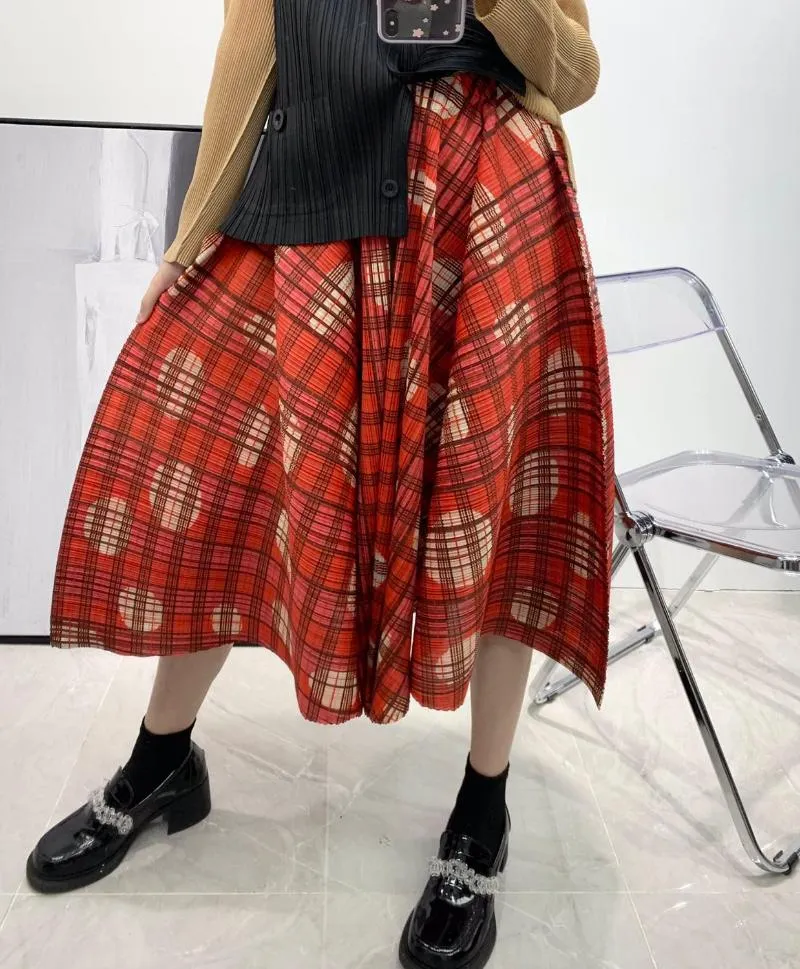 スカート2021スプリングミヤケプリーツスカートプラスサイズビンテージaラインストライプ韓国スタイルの女性のための美的服