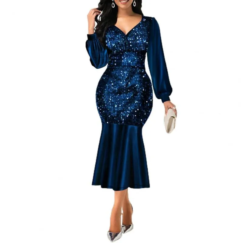 Casual Patchwork Sequins V Neck Long Sleeve Plus Size Dresses Casual Patchwork Sequins V Neck Long Sleeve Plus Size Dresses