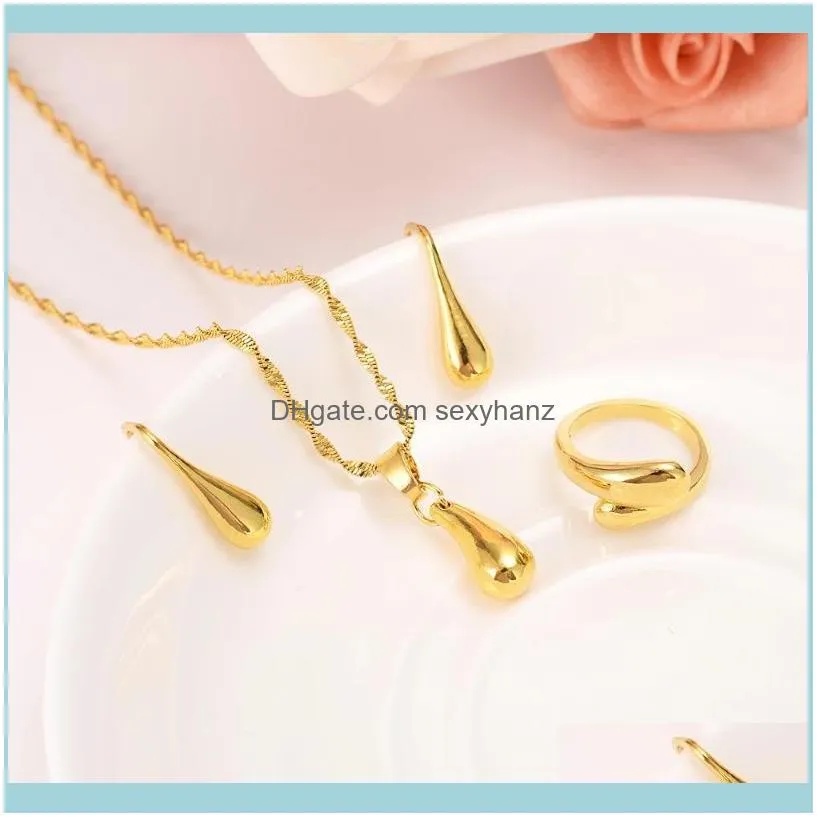 Amazing Beads Jewelry Set Chain Necklace/ Earring Pendant Drip Women Wedding 24 K Fine Solid Gold GF Multi Layer Sets Earrings & Neck