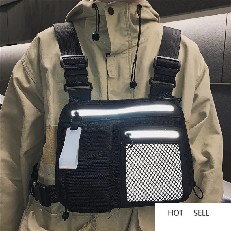 Borsa da uomo per pettorale Borsa tattica hip-hop riflettente funzionale Gilet da uomo Marsupi addominali