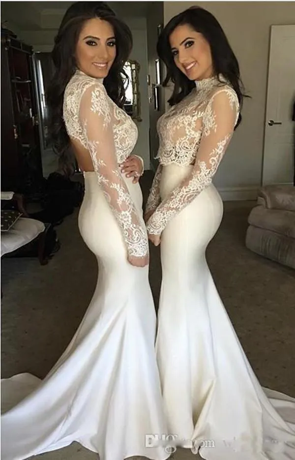 ivory bridesmaid dresses with sleeves Ivory Charmeuse Plunging Neck Long Pregnant Bridesmaid Prom Dress
