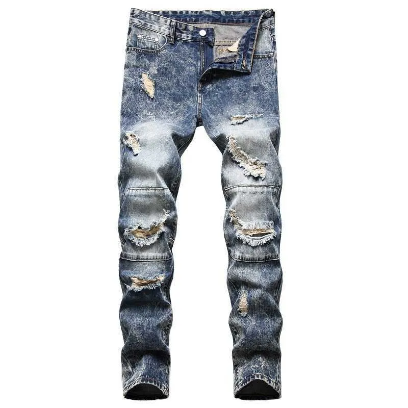 Yeni Skinny Jeans Erkekler Denim Motosiklet Pantolon Jean Homme Erkek Yırtık Biker Streç Pantolon Slim Fit Hip Hop erkek Moda Pantolon X0621