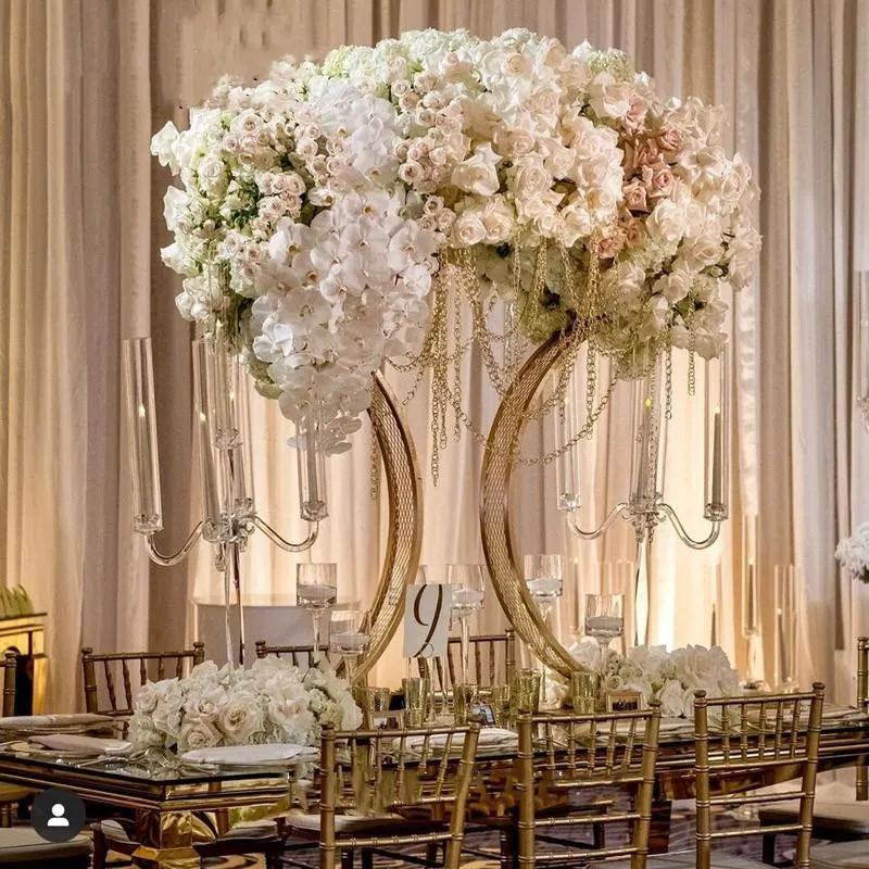 Decorazione per feste Centrotavola da tavolo in metallo oro rosa Disposizione dei supporti per fiori per matrimoni