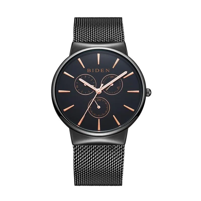 Armbandsur Top Biden Klockor Män Rostfritt Stål Mesh Strap Band Quartz-Watch Fashion Simple Stylish Thin Dial Clock Man 2021