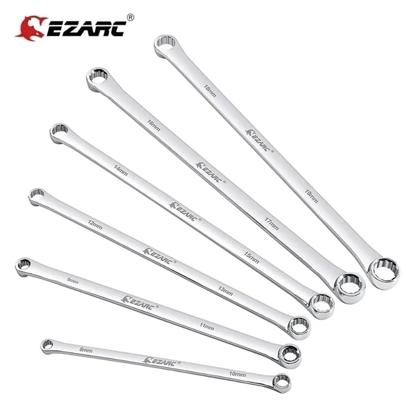 EZARC 6 Pcs Long Double Ring Box End Wrench Set tion Spanner CRV 8mm - 19mm Wrenches Tools Sets 211029