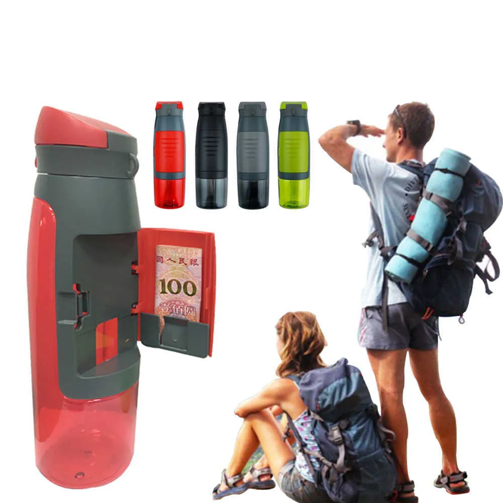 750ML Sport Water Bottles Storage Wallet Security Leak-Proof Portable Gym Fitness Kettle Outdoor Cycling Bike Climbing Cup Y0915