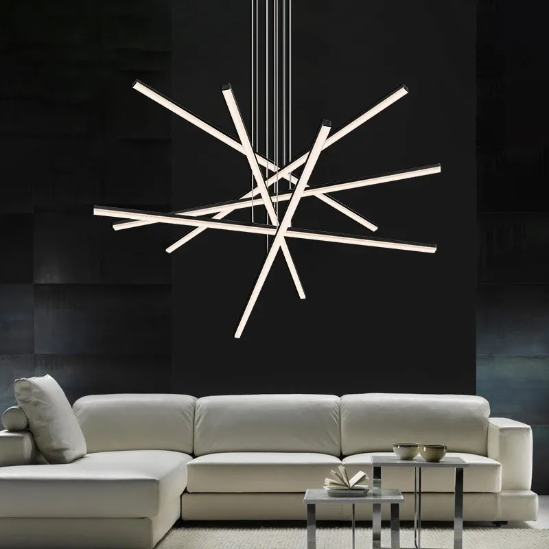 Moderne LED-Kronleuchter aus Aluminium, Hängelampe für Esszimmer, Wohnzimmer, Geschäft, Treppenbeleuchtung, 96,5 cm