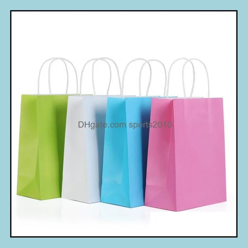 Assorted Small Neon Colored Paper Gift Bags with Handles Kraft Paper Party Bags Birthday Wedding Party Favor Goodie Bag LX2302