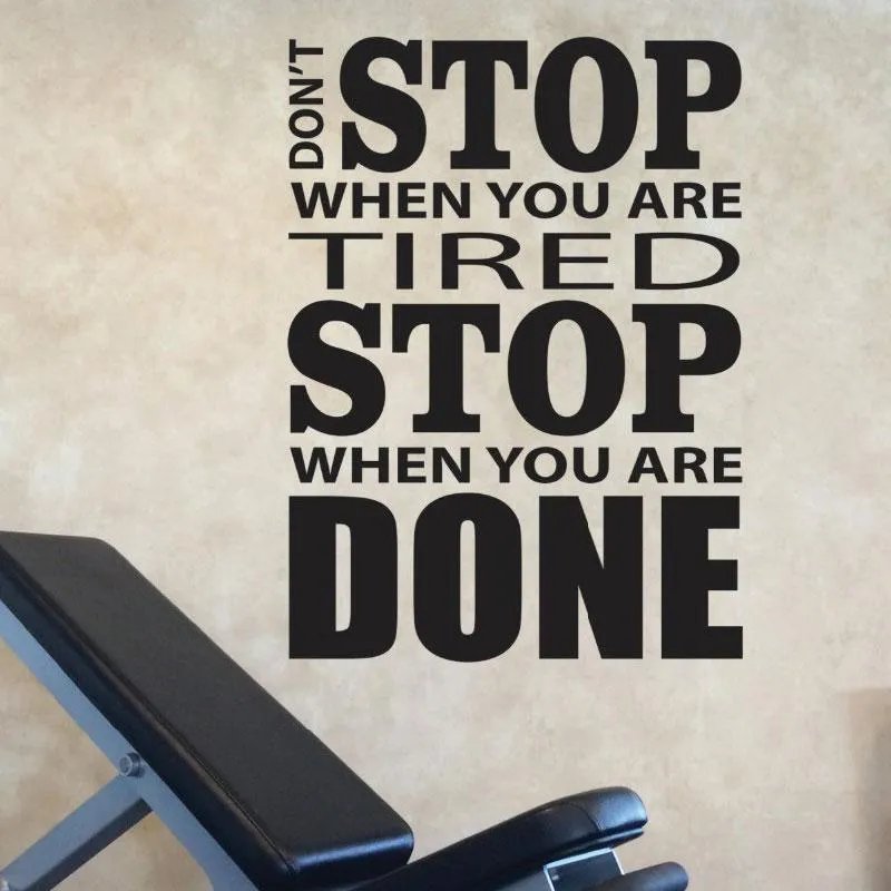 Väggklistermärken Stopp inte när du är trött Klar dekaler Motivational Gym Design Fitness Sticker C13-46