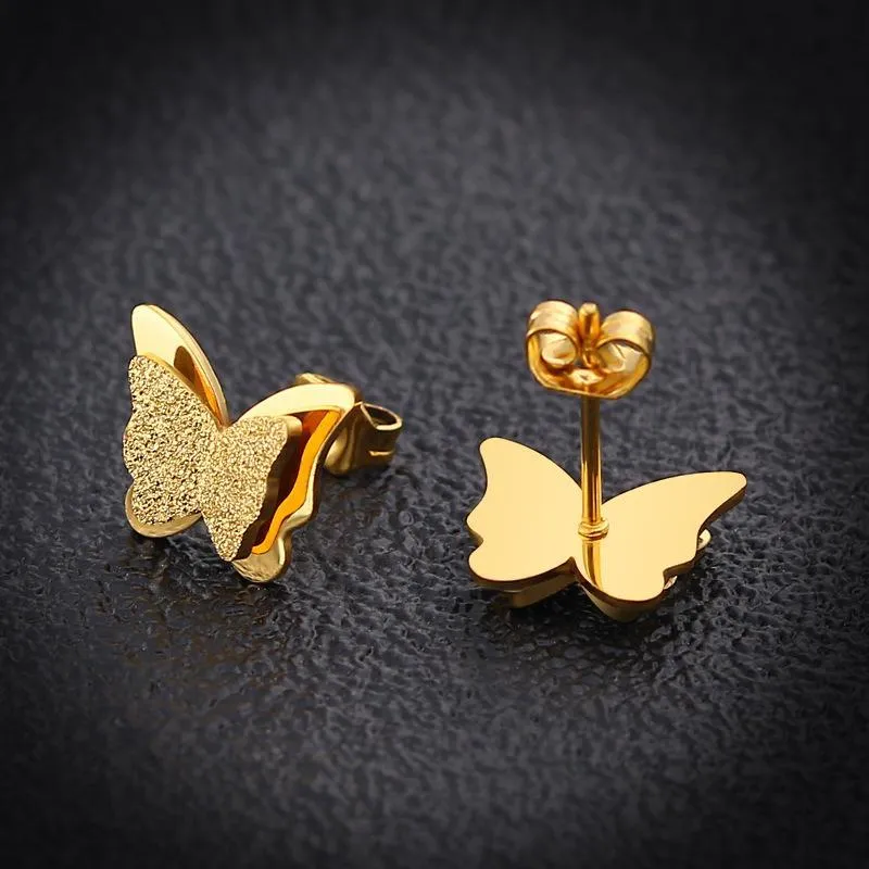 Stud Wholesale Fashion Jewerly Stainless Steel Rose Gold Butterfly Earrings For Women/girls/child Cute Insect Earring Brincos