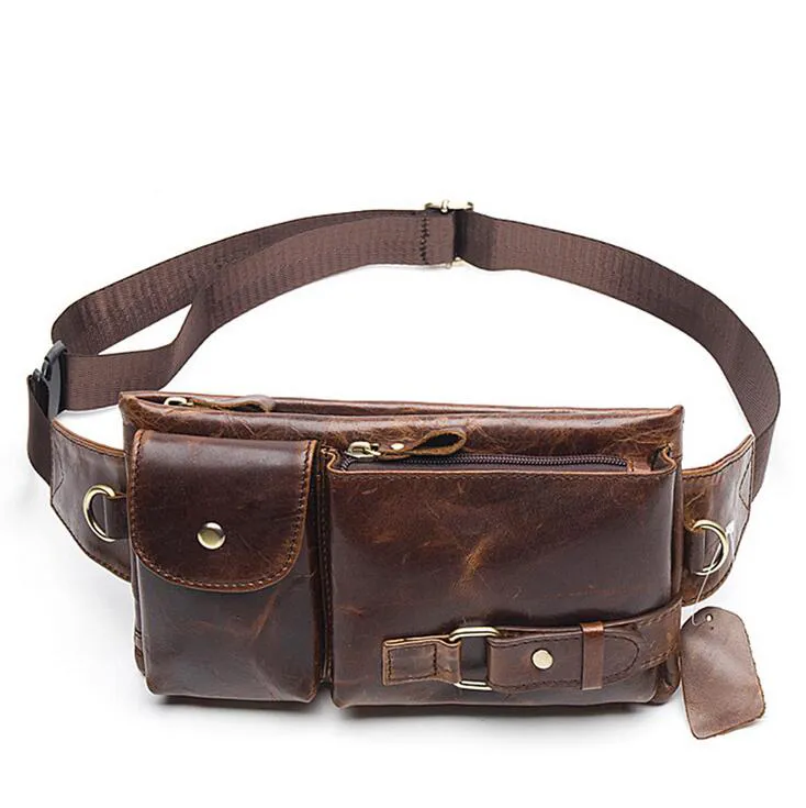 Genuine leather belt bag men's shoulder messenger mobile phone men crossbody chest bags 6575