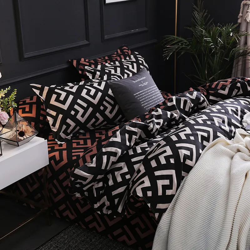 Literie noire de luxe simple taille entièrement en polyester lin de lit de lin en linge de linge de lit moderne