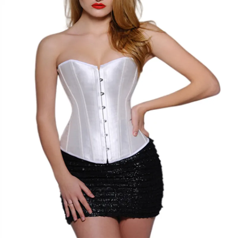 Satin mode Corset femmes Bustiers taille Corsets Steampunk surbuste Vintage gaine de ventre blanc gothique noir sous le buste Steampunk