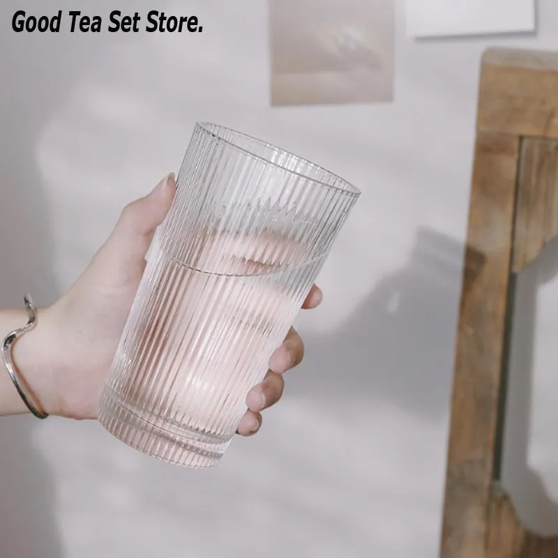 Tasses Saucers 360 ml en verre tasse rayures horizontales