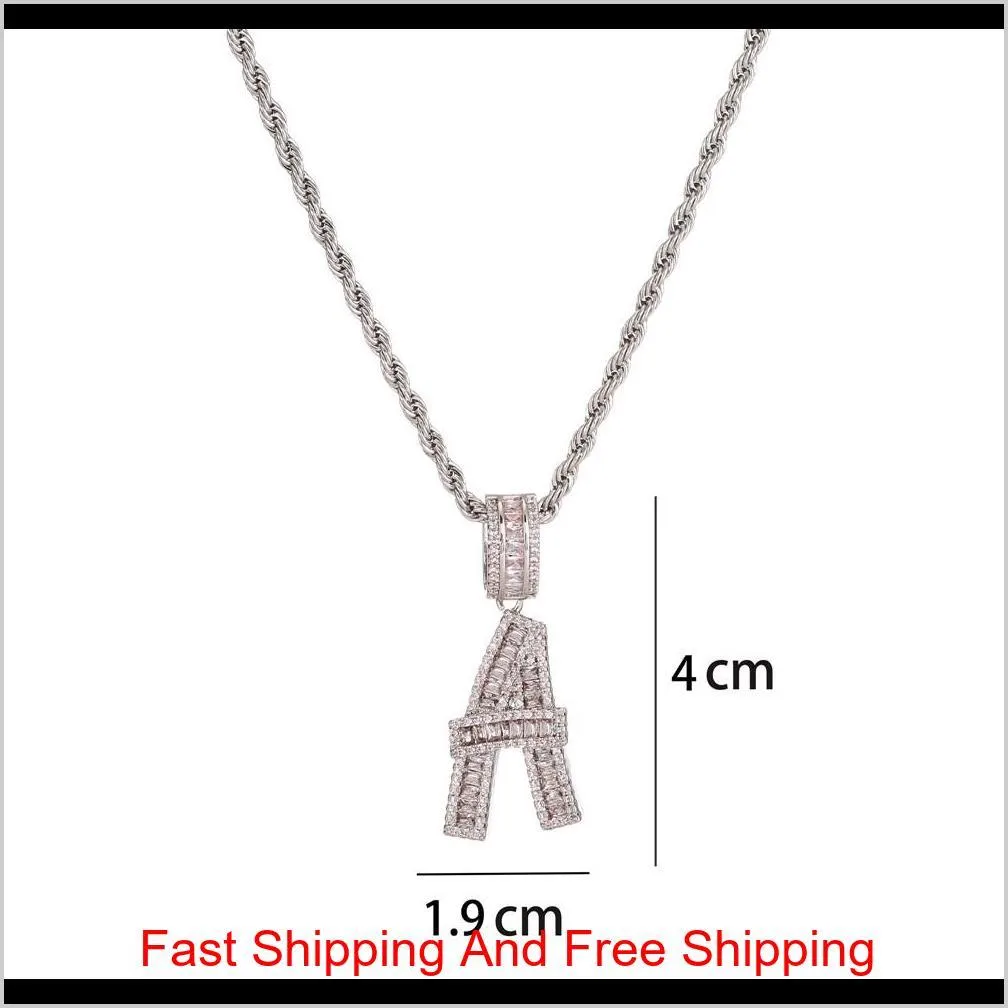 hip hop custom name baguette letters pendant necklace with rope chain gold silver bling zirconia men pendant jewelry