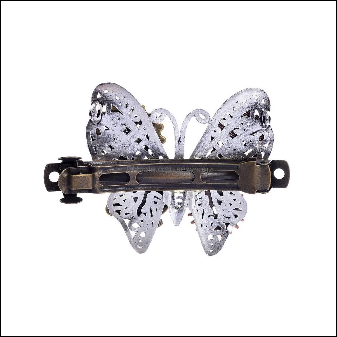 S874 Hot Fashion Jewelry Women`s Vintage Butterfly Barrette Steampunk Gear Alloy Butterfly Hairpin Hair Clip Bobby Pin Lady Barrette
