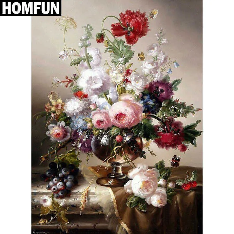Homfun Full Square / Round Drill DIY Diamond Painting "Gekleurde bloemen" Borduurwerk Kruissteek 5D Home Decor Gift A03836