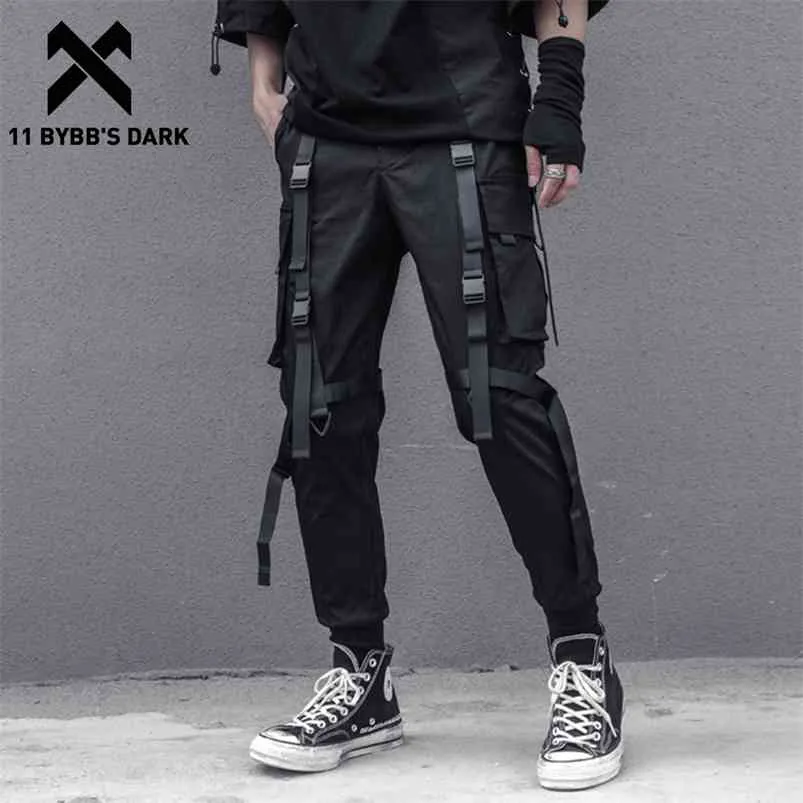 11 BYBB'S Dark Tactique Multi Poches Ruban Cargo Pantalon Homme Harajuku Hip Hop Fonction Pantalon Streetwear Joggers Hommes Pantalon 210715