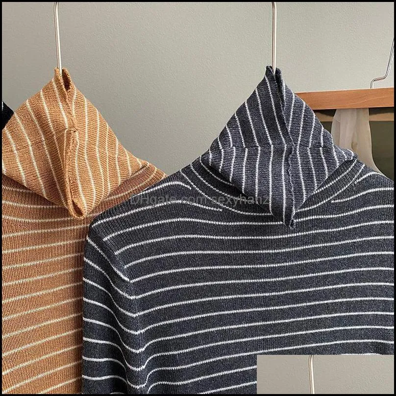 Women`s Sweaters 2022 Spring Turtleneck Elastic Women Stripe Sweater Autumn Slim Long Sleeve Tops Basic Bottoming Shirts