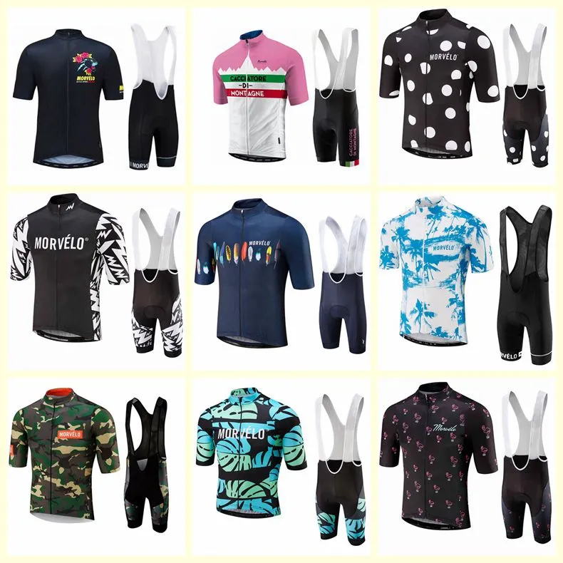 Morvelo équipe cyclisme manches courtes maillot cuissard ensembles hommes 100% Polyester séchage rapide maillots de vélo vêtements de sport Roupa Ciclismo U80515