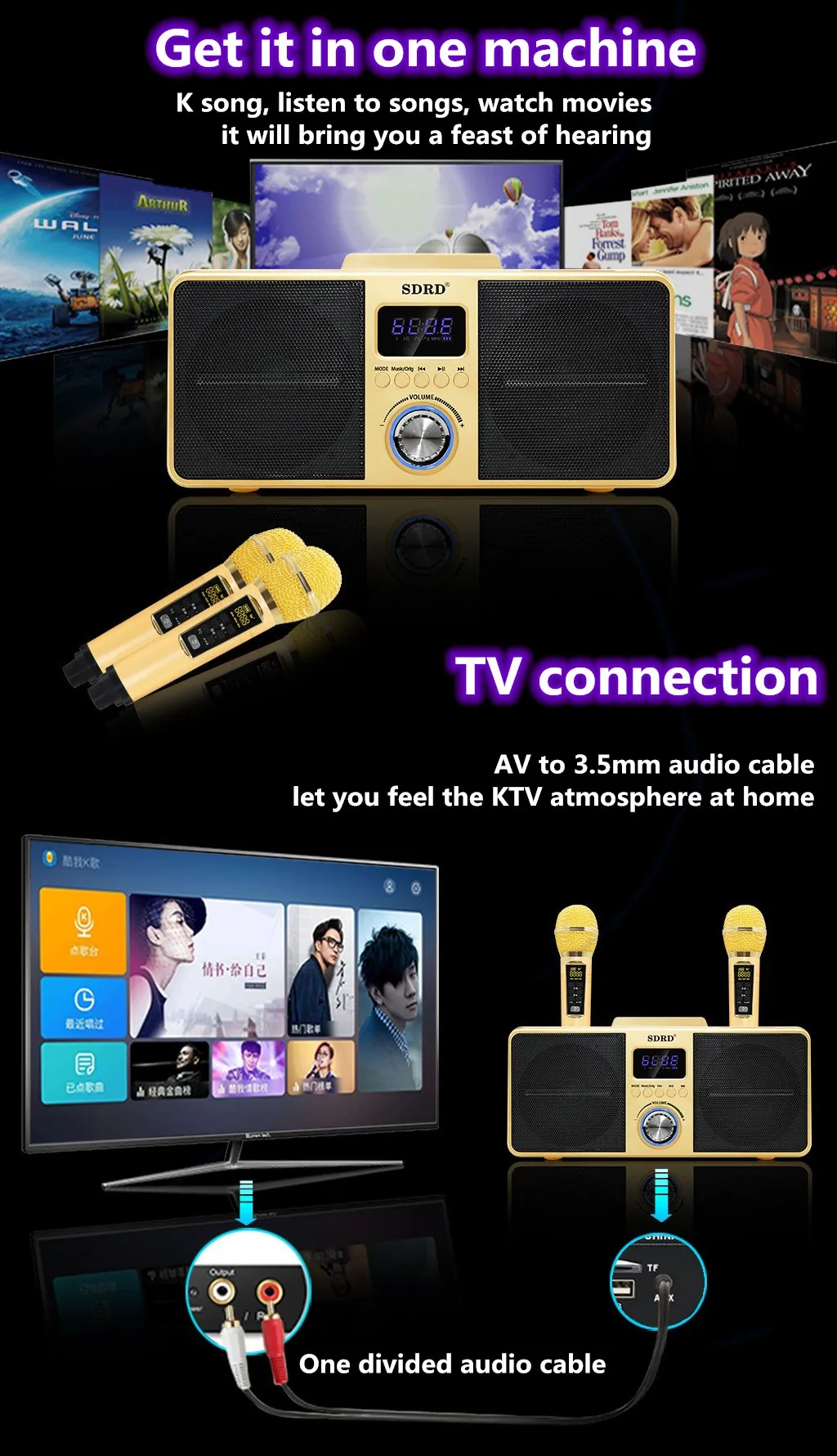 SD-309ポータブル2イン1デュアルマイクの歌bluetoothスピーカー