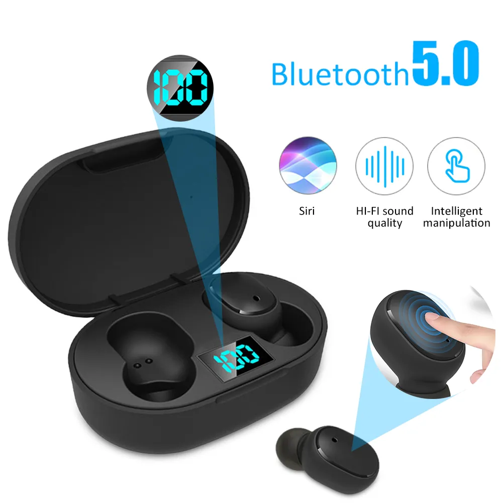 TWS trådlöst hörlurar Bluetoothv5.0 Stereo Musik Örhuddar LED Power Display Vattentät Sport Headset Bluetooth Earphones Wireless
