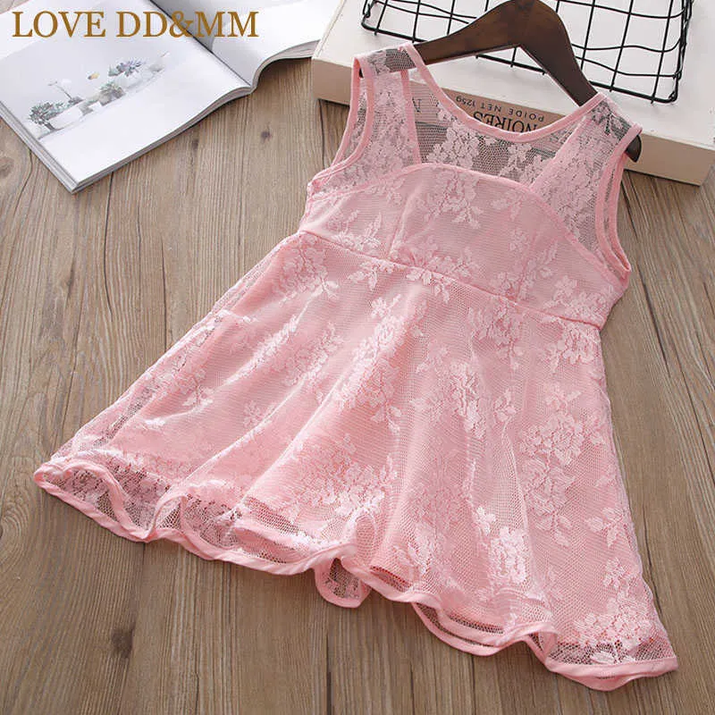 LOVE DDMM Mädchen Kleider Sommer Kinderkleidung Mädchen Mode Prinzessin Spitze Blume Halfter Ärmellose Weste Kleid 210715