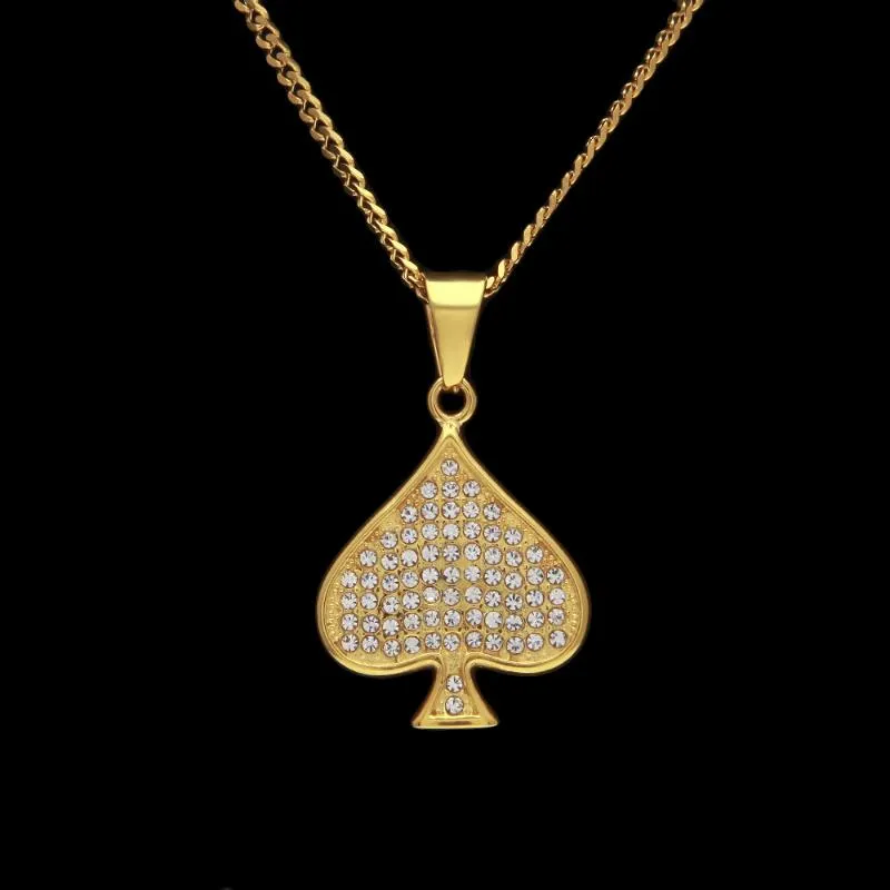 Mens Hiphop Poker Clover Hearts Necklace High Quality 316L Stainless