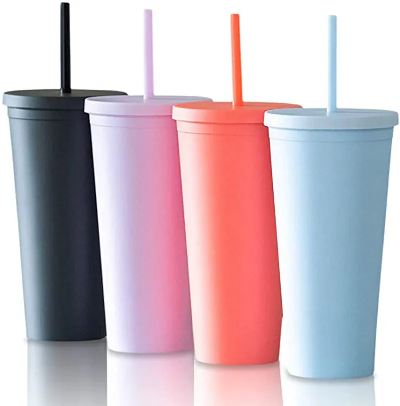 22oz pastel colorido copos acrílicos com tampas e palhas perfeitos para café, chá, limonada, água, cocktails, suco, smoothies, milkshakes