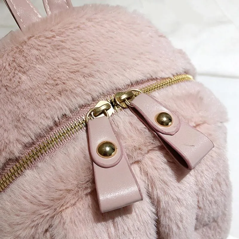 Fluffy Faux Fur Backpack - Womens Shoulder Bag & Rucksack