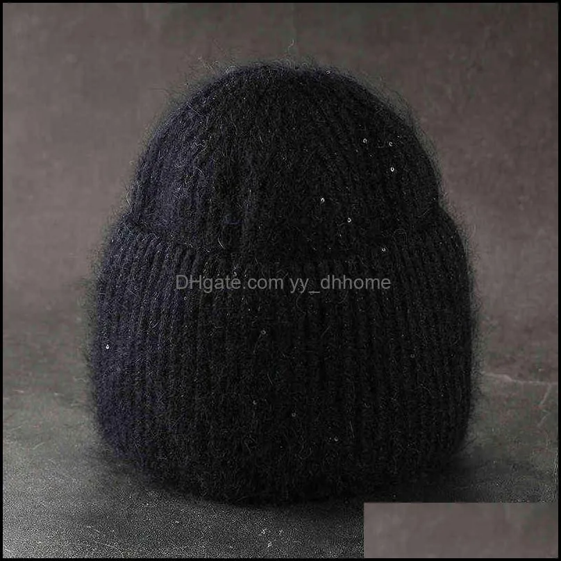 Beanie/Skl Caps Hats & Hats, Scarves Gloves Fashion Accessories Rabbit Fur Fluffy Soft Winter Hat For Women Cashmere Wool Cap Female Knitted