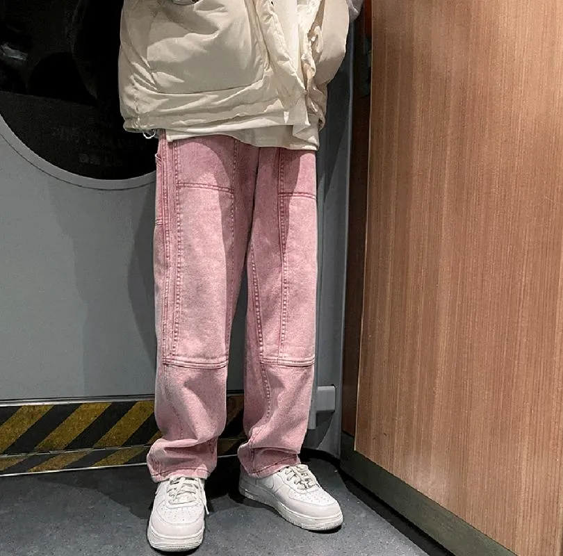 Men's Baggy Cargo Jeans Homme Pink Straight Neutral High Street Oversize  Pants and Women's Fashion Streetwear Denim Trousers
