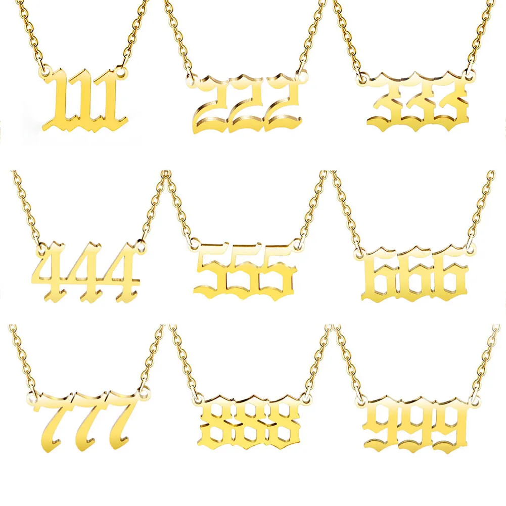 Nummerhalsband i rostfritt stål för kvinnor Guldpläterade läckra 111 222 333 444 555 666 777 888 999 Hängen Choker Chain Numerology Smycken