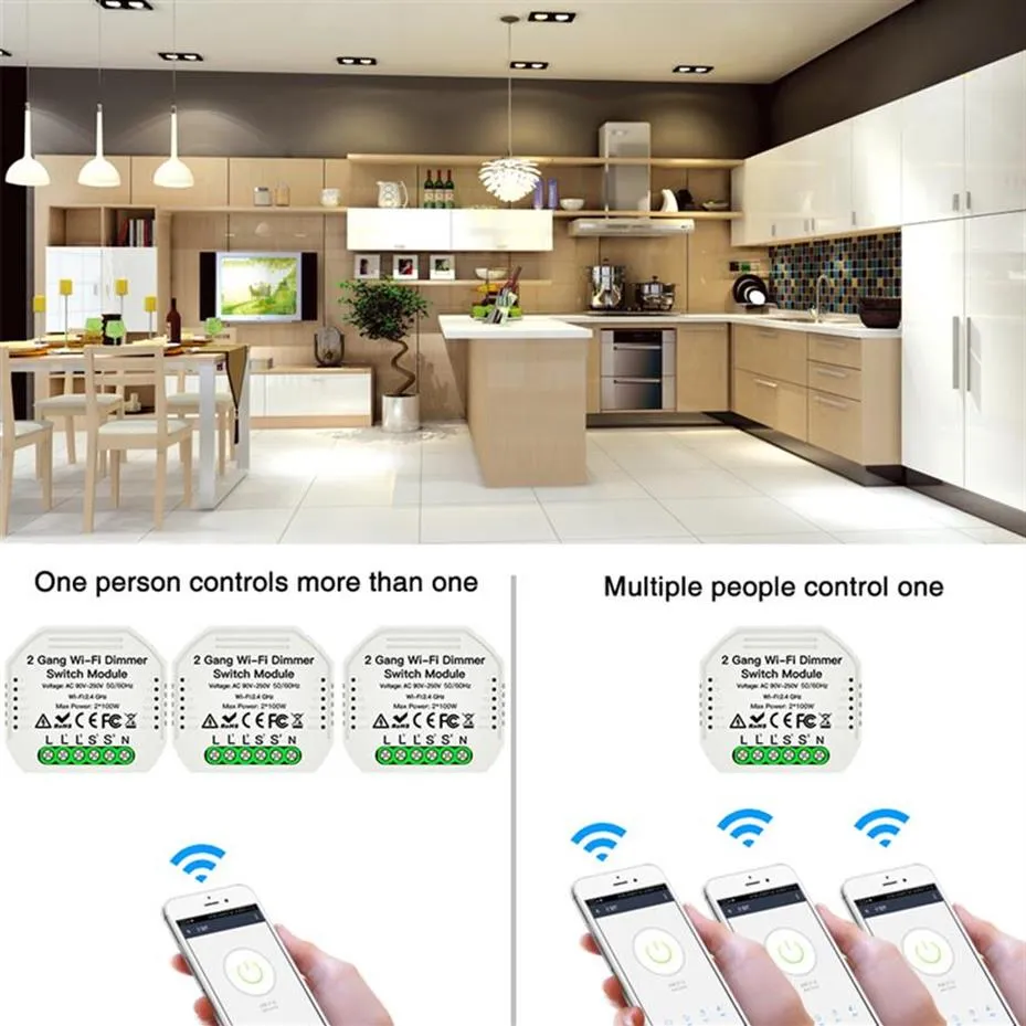2 Gang 2 Way WiFi Smart Light Control Switch DIY Breaker Module Smart Life / Tuya App Fjärrkontroll Arbeta med Alexa Echo Google Home A10