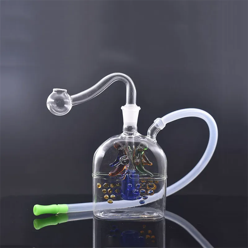 New Square Glass Oil Burner Bong Water Pipes With Recycler Mini