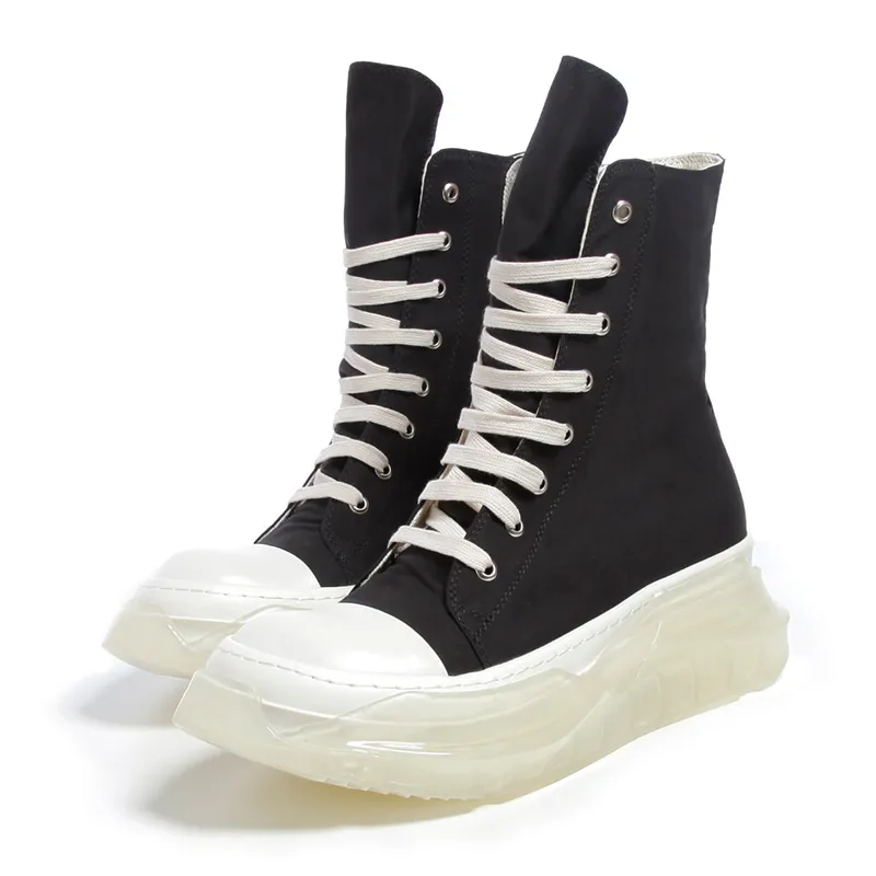 Crystal Sole Men Canvas Calf Boots High Top Öka Menshiss Plattformskor Tjockt botten Halv Boot Fashion