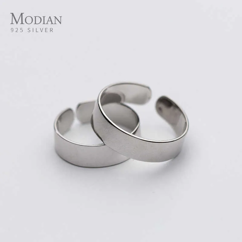 Minimalist Sterling Silver 925 Lovers Ring for Men Women Open Adjustable Wide Engagement Gift Fine Jewelry Bijoux 210707