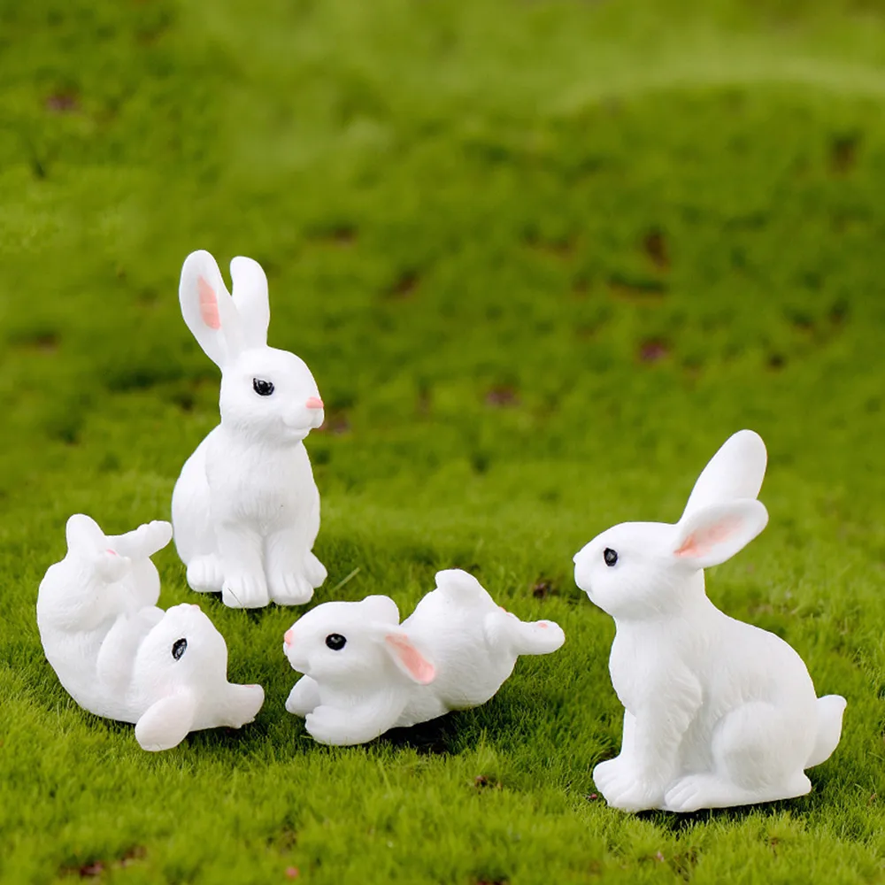 Mignon résine lapins miniatures ornement Figurines famille Micro paysage  décoration Mini lapin artisanat Miniatures pour accessoires de décoration