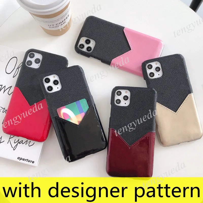 Fashion Designer Phone Cases for iPhone 15 15pro 14 14pro 14plus 13 12 11 pro max Xs XR Xsmax Patent Leather Card Holder Cellphone Cover with Samsung Note20 S22 S23 ultra