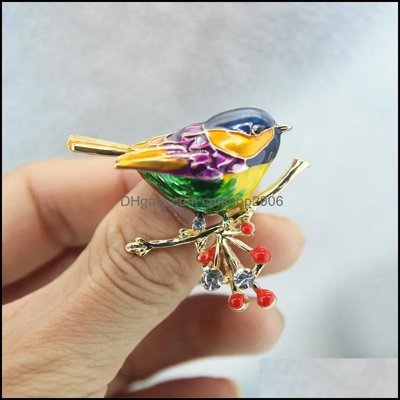 Pins, Brooches Cute Vivid Bird Enamel For Women Sweater Animal Design Pin Branch Accessories 3 Colors Available High Quality