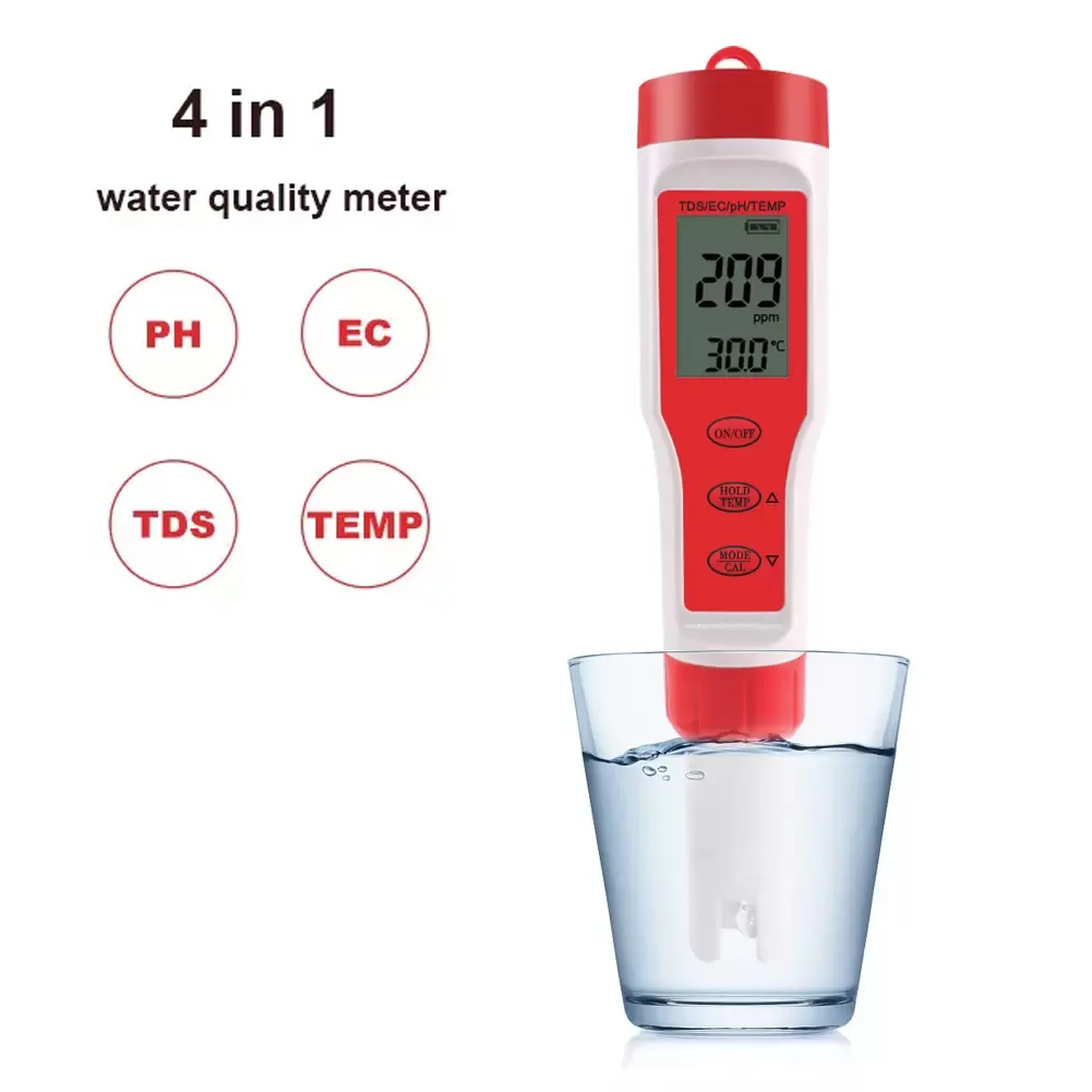 TDS PH Meter EC Temperature Meters Digital Water Quality Monitor Tester for Pools Drinking Water Aquariums