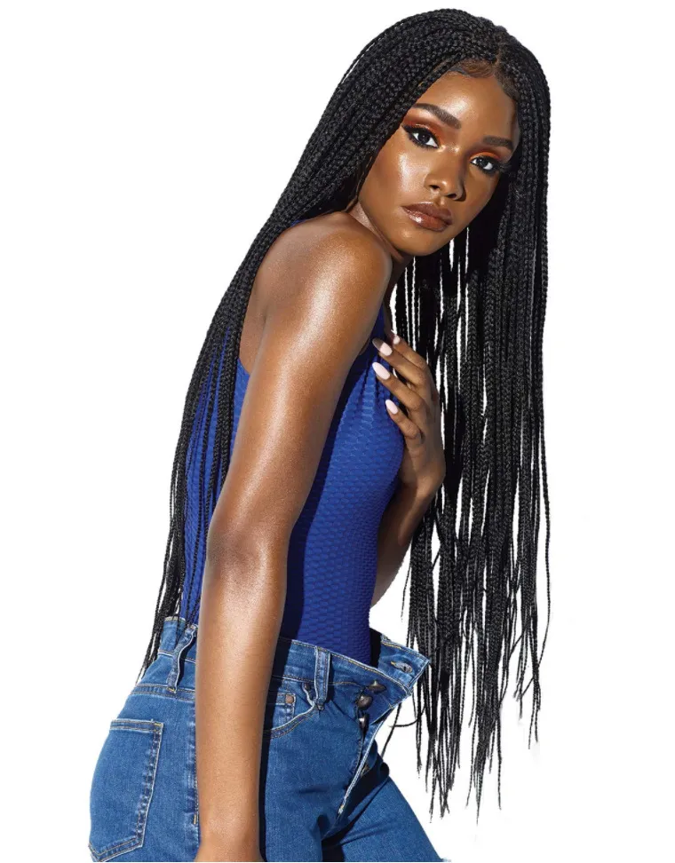 Longue Boîte Tressée Perruque Synthétique Simulation Cheveux Tressés Perruques Pour Les Femmes Noires 500g B1104 en 2 Couleurs